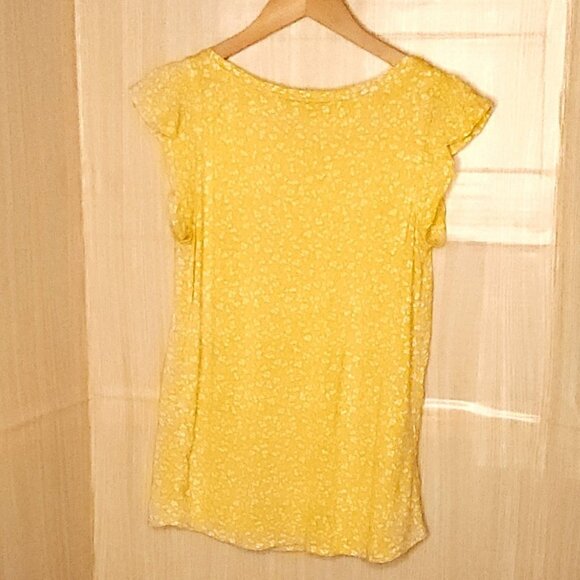Loft Womens Yellow White Floral Flowy Flutter Sleeve Top Small - Picture 2 of 5